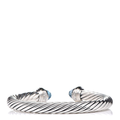 David Yurman Sterling Silver 14K Yellow Gold Blue Topaz 7mm Cable Classics Bracelet 3 of 5