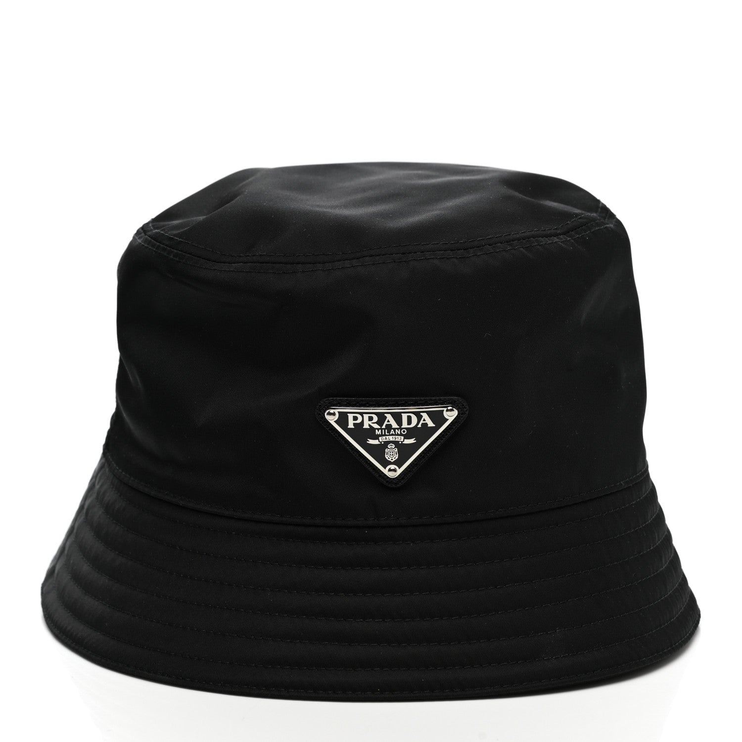 Prada Re-Nylon Metal Triangle Logo Womens Bucket Hat M Black 5 of 8
