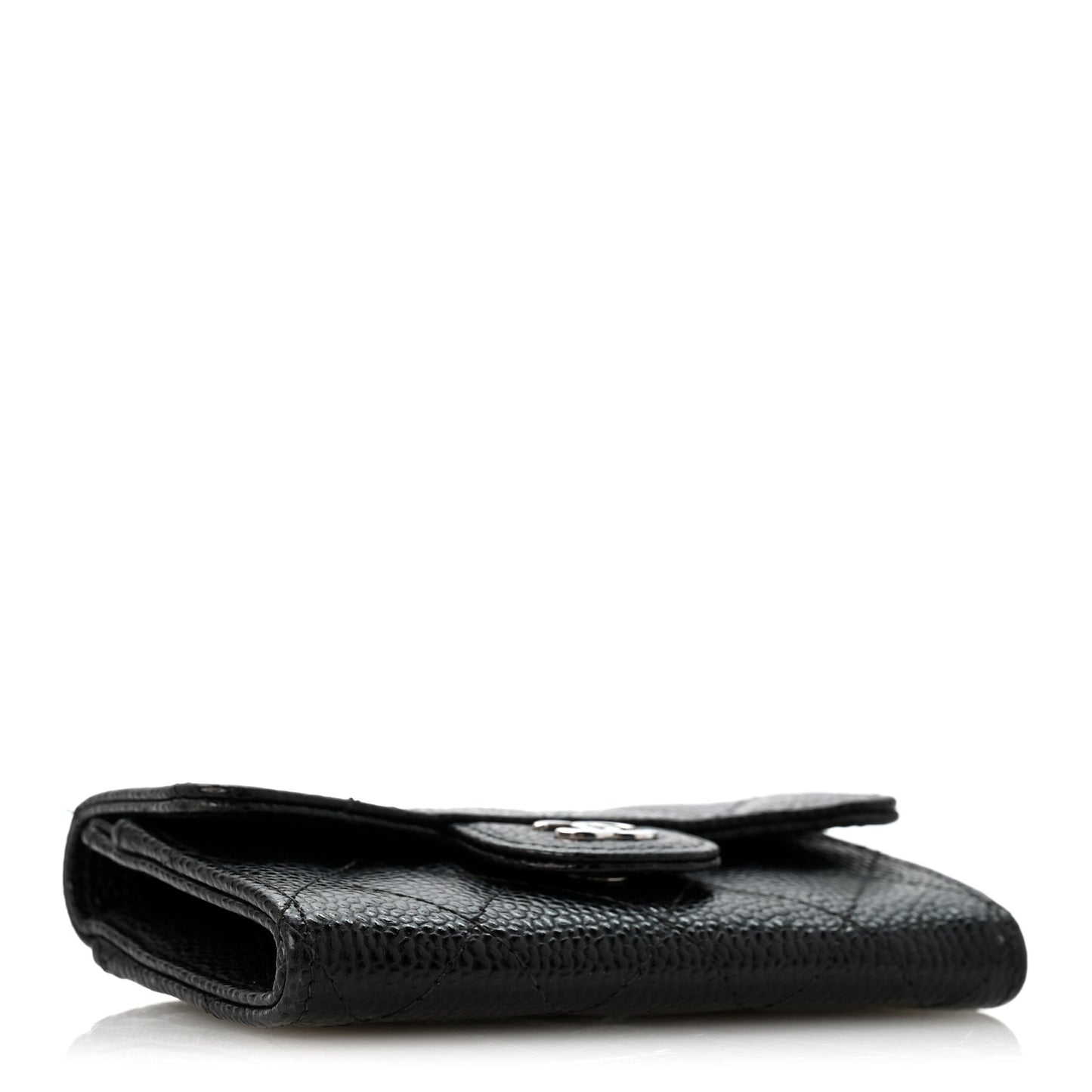 Caviar Quilted Flap Card Holder Wallet Black