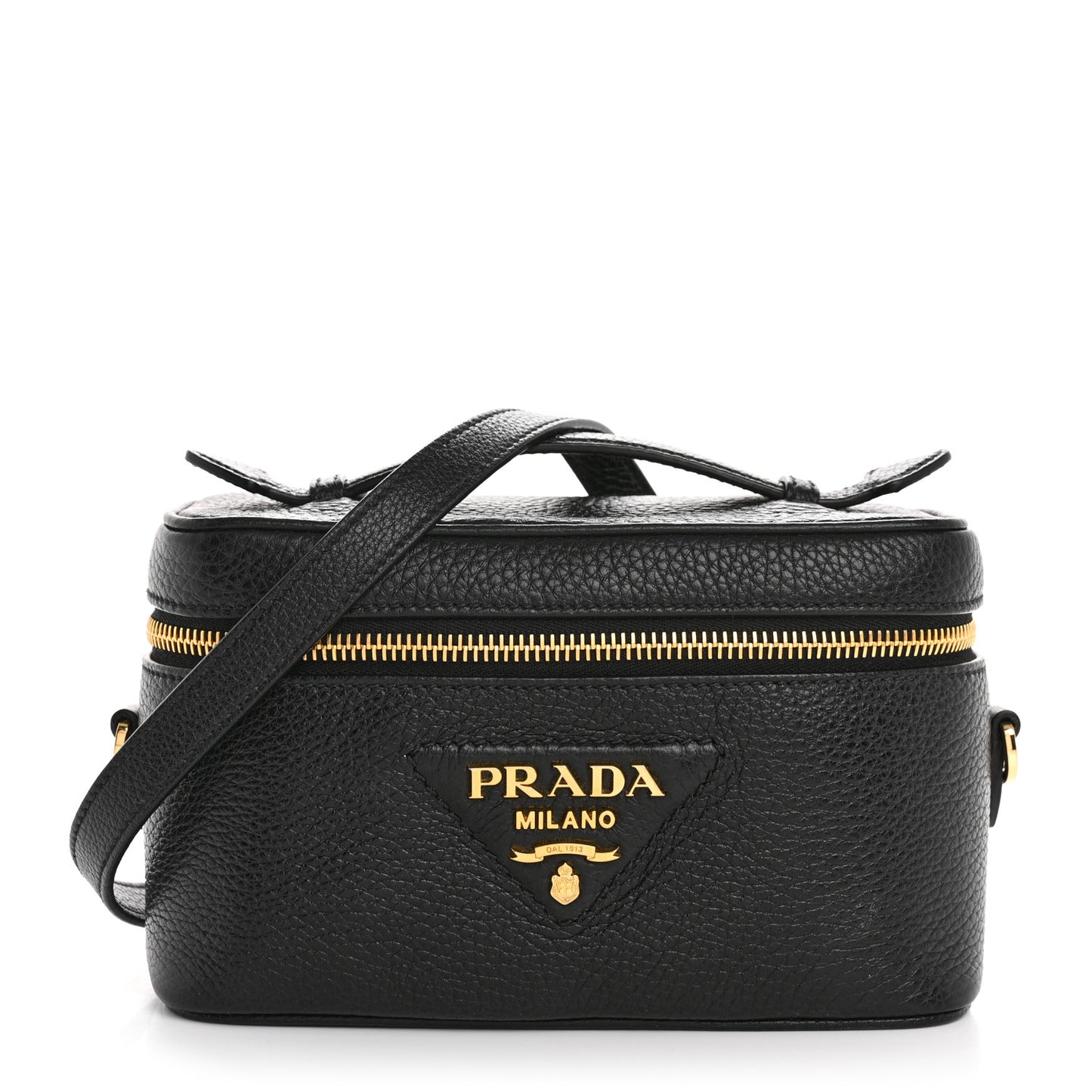 Vitello Daino Mini Vanity Top Handle Bag Black