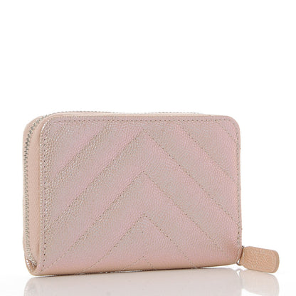 Chanel Metallic Caviar Chevron Quilted Zip Around Coin Purse Light Gold 3 of 8