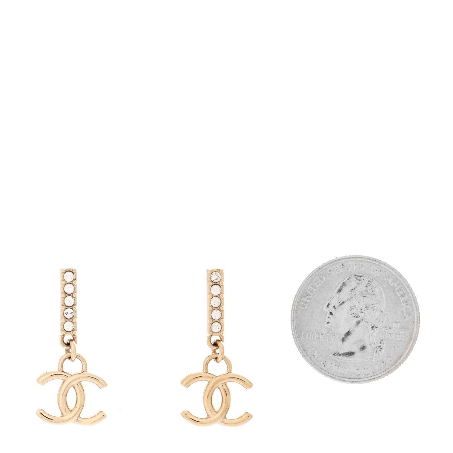 Chanel Metal Crystal Studded CC Drop Earrings Gold 2 of 5
