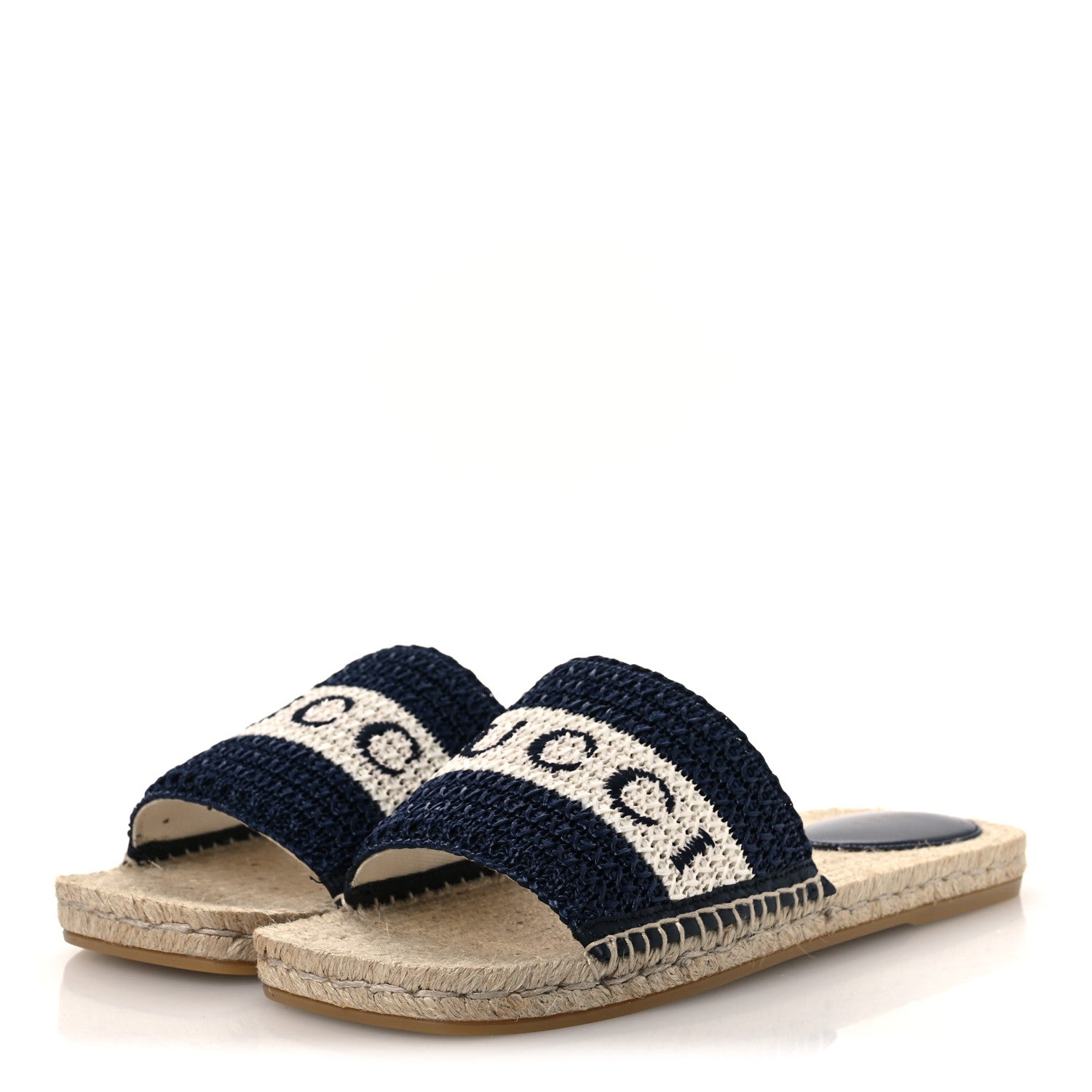 Gucci Macrochet Raffia Logo Flat Slide Espadrille Sandals 38 Blue Great White 5 of 13