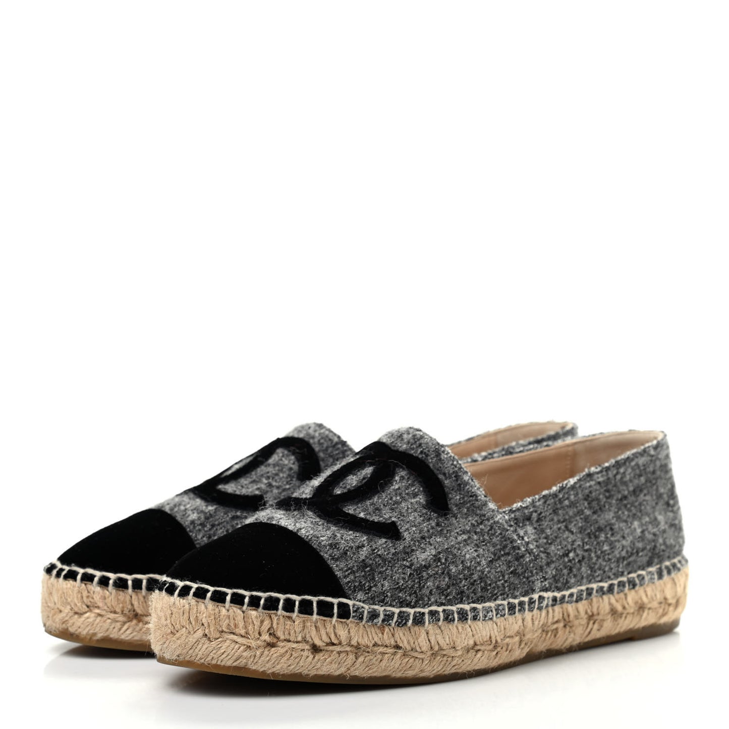 Tweed Velvet CC Espadrilles 39 Grey Black