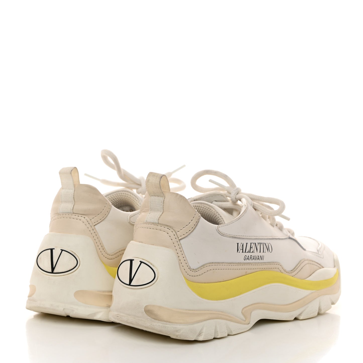 Calfskin Womens Gumboy Sneakers 37.5 White Lime Yellow