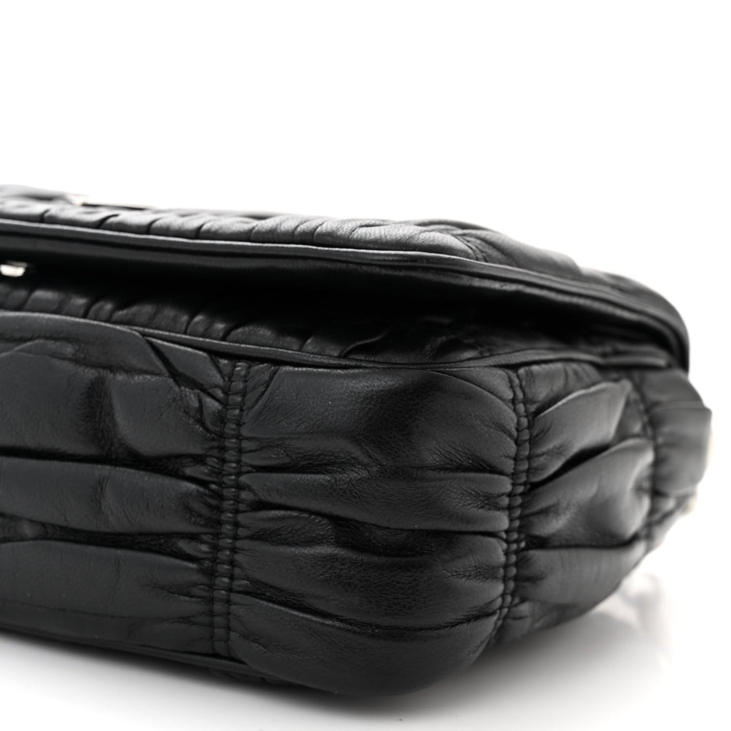 Nappa Gaufre Flap Shoulder Bag Black