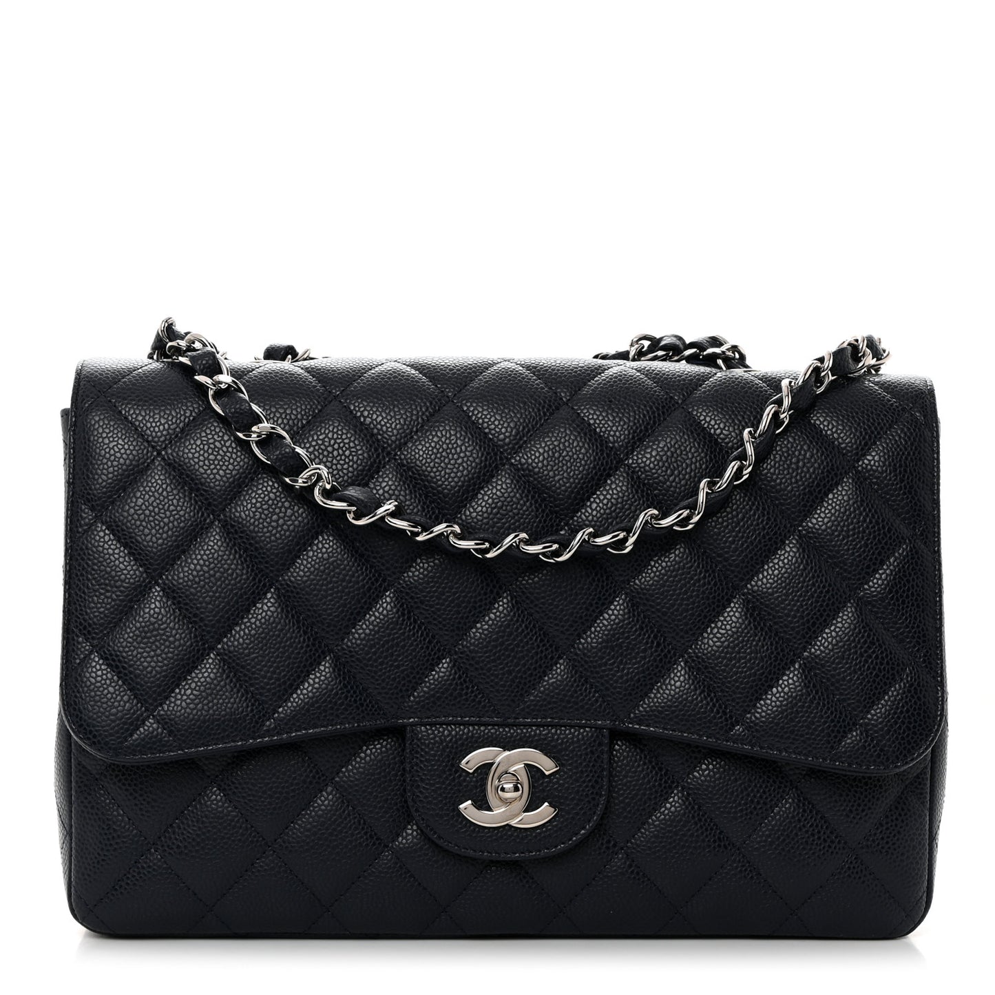 Caviar Quilted Jumbo Single Flap Navy