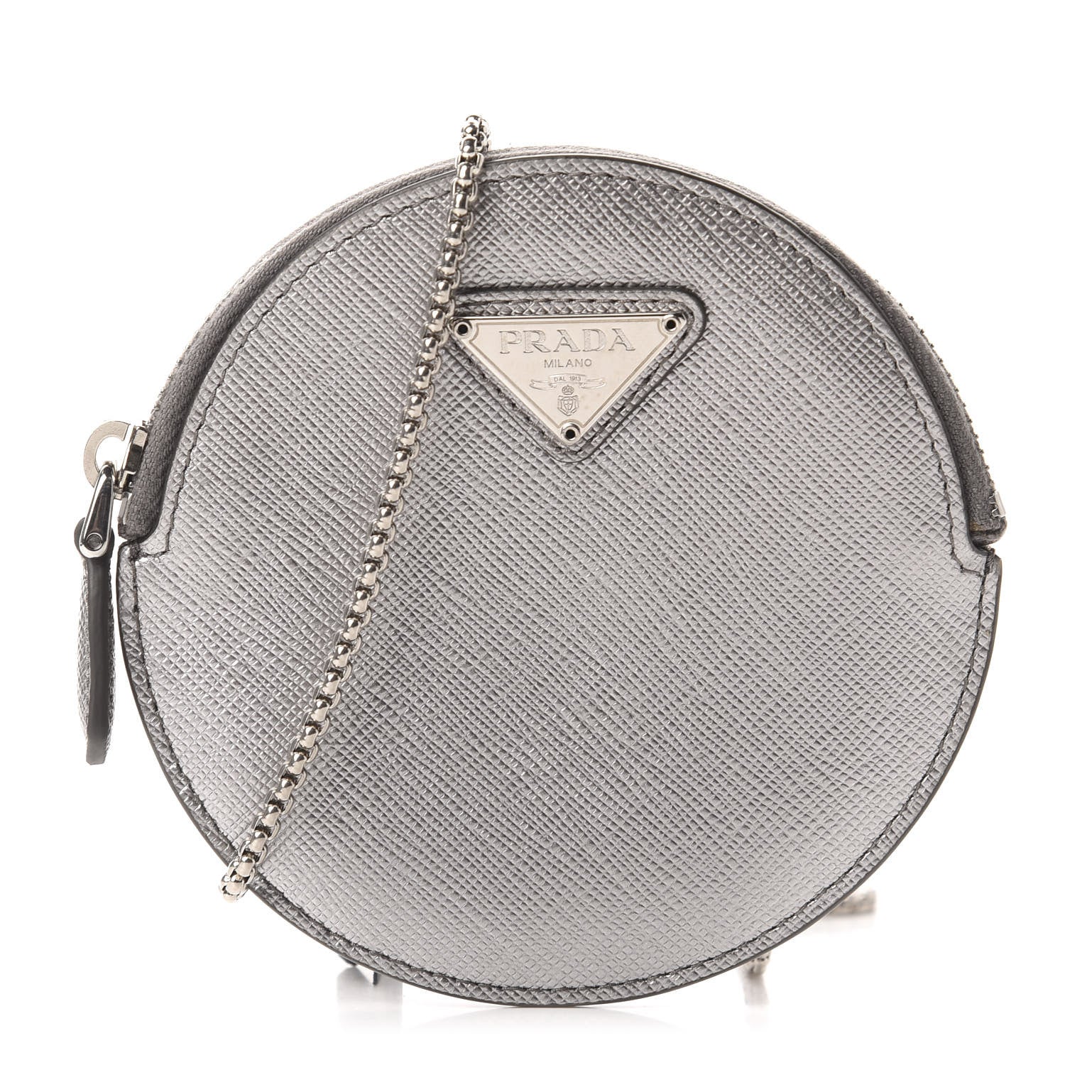 Prada Metallic Saffiano Mini Pouch Cromo 1 of 10