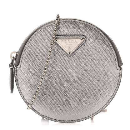 Prada Metallic Saffiano Mini Pouch Cromo 1 of 10