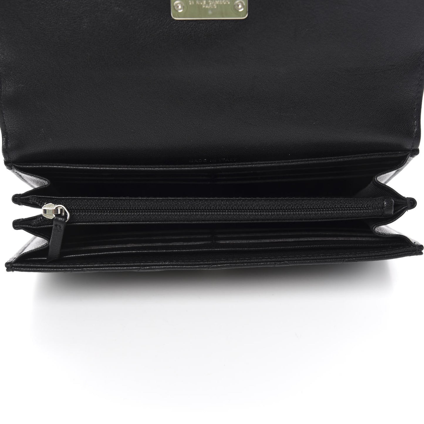 Goatskin Quilted CC Box Flap Wallet Black