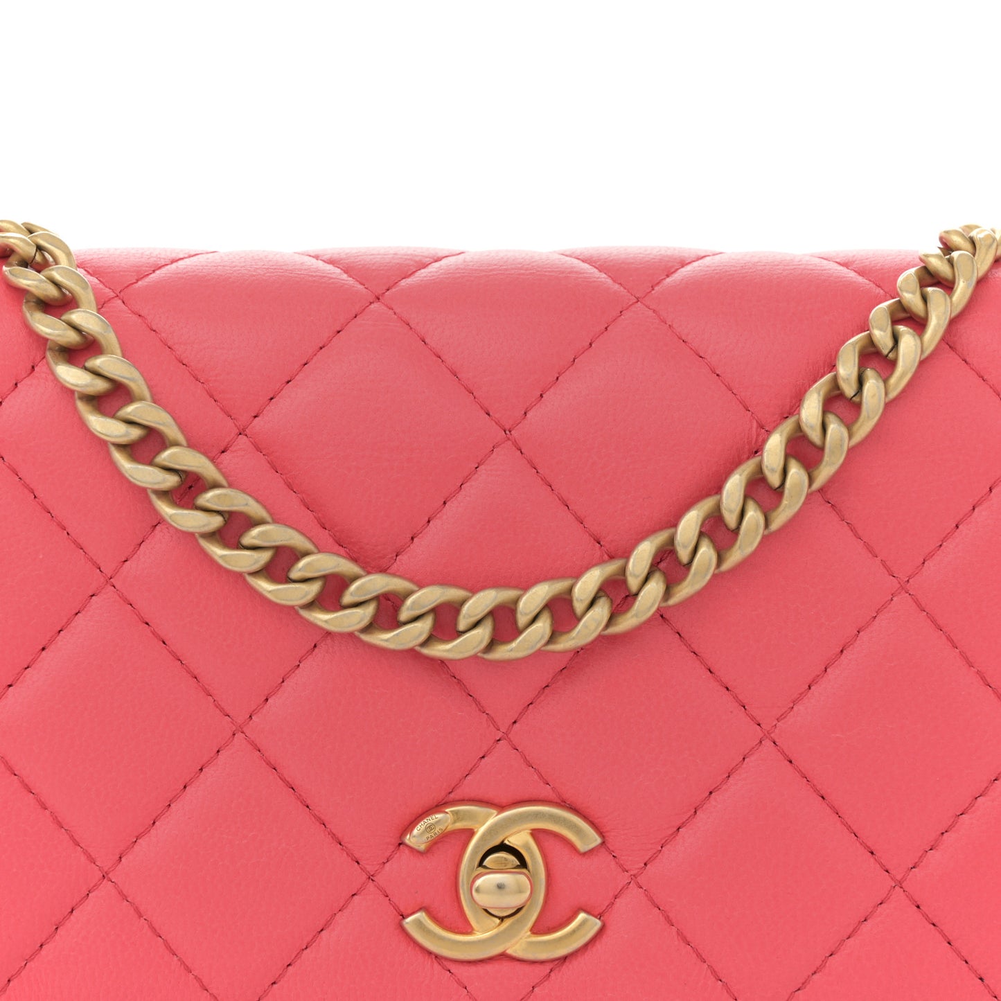Lambskin Quilted Sweet Camellia Wallet On Chain WOC Coral