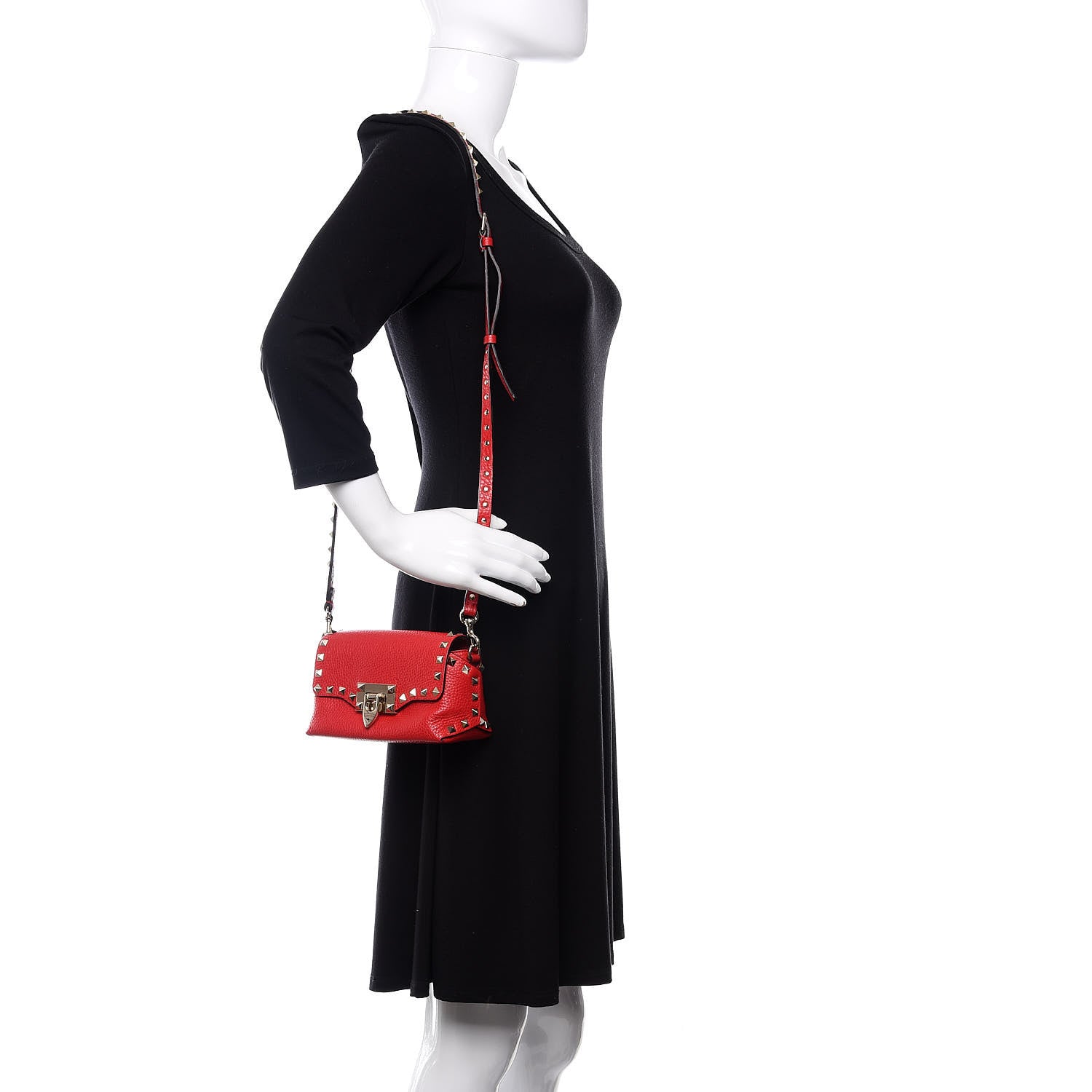 Valentino Garavani Pebbled Calfskin Mini Rockstud Crossbody Bag Rouge Pur 2 of 9
