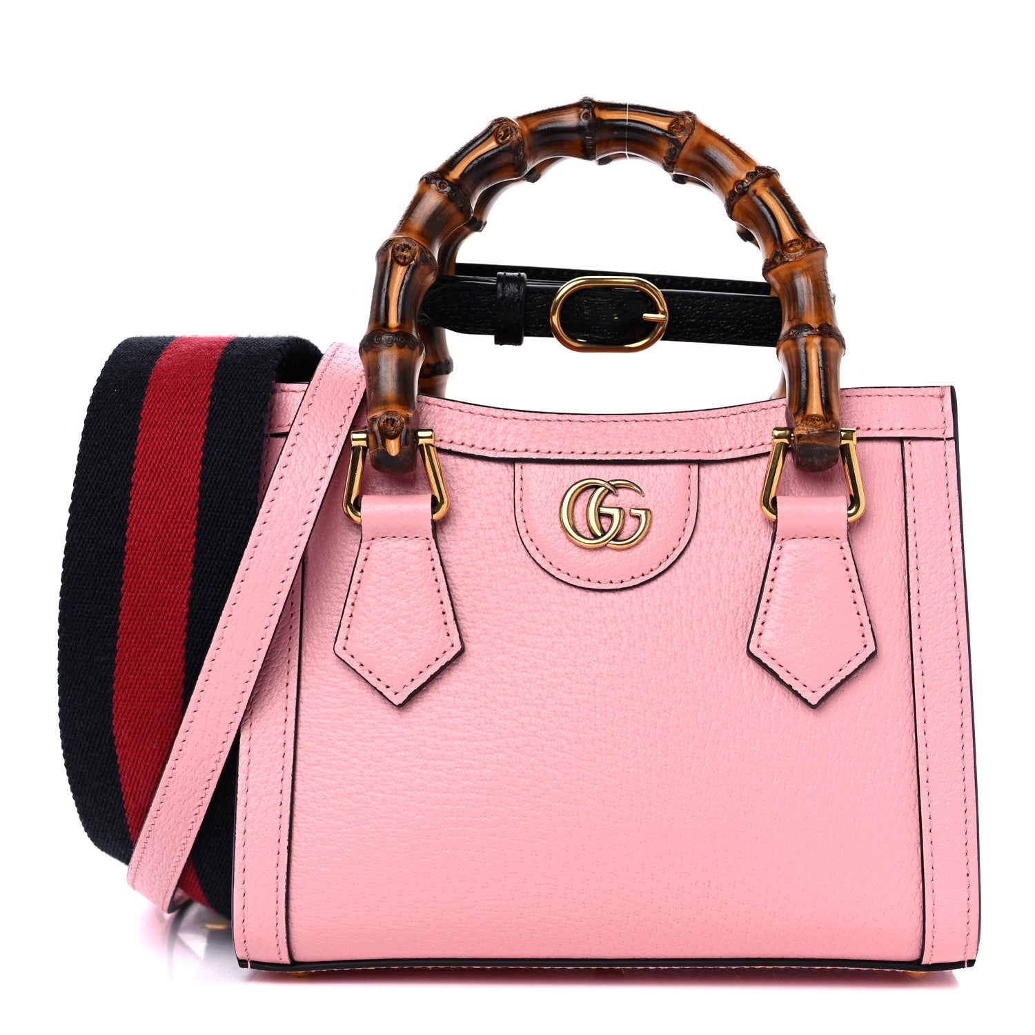 Gucci Textured Dollar Calfskin Web Mini Diana Tote Bag Wild Rose Black 1 of 9