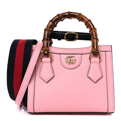 Gucci Textured Dollar Calfskin Web Mini Diana Tote Bag Wild Rose Black 1 of 9