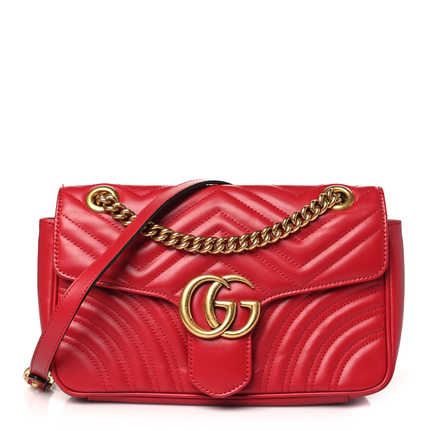 Calfskin Matelasse Small GG Marmont Shoulder Bag Hibiscus Red