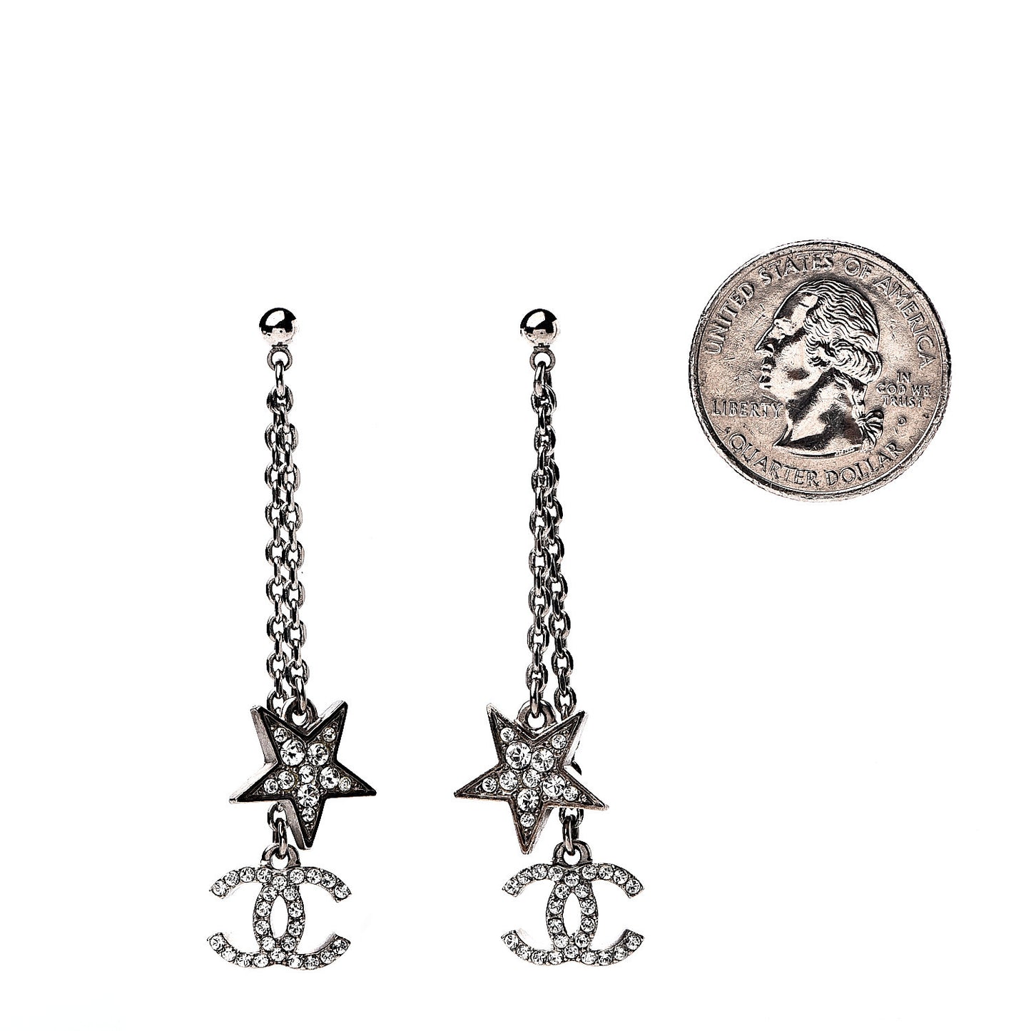 Crystal CC Star Dangle Earrings Silver
