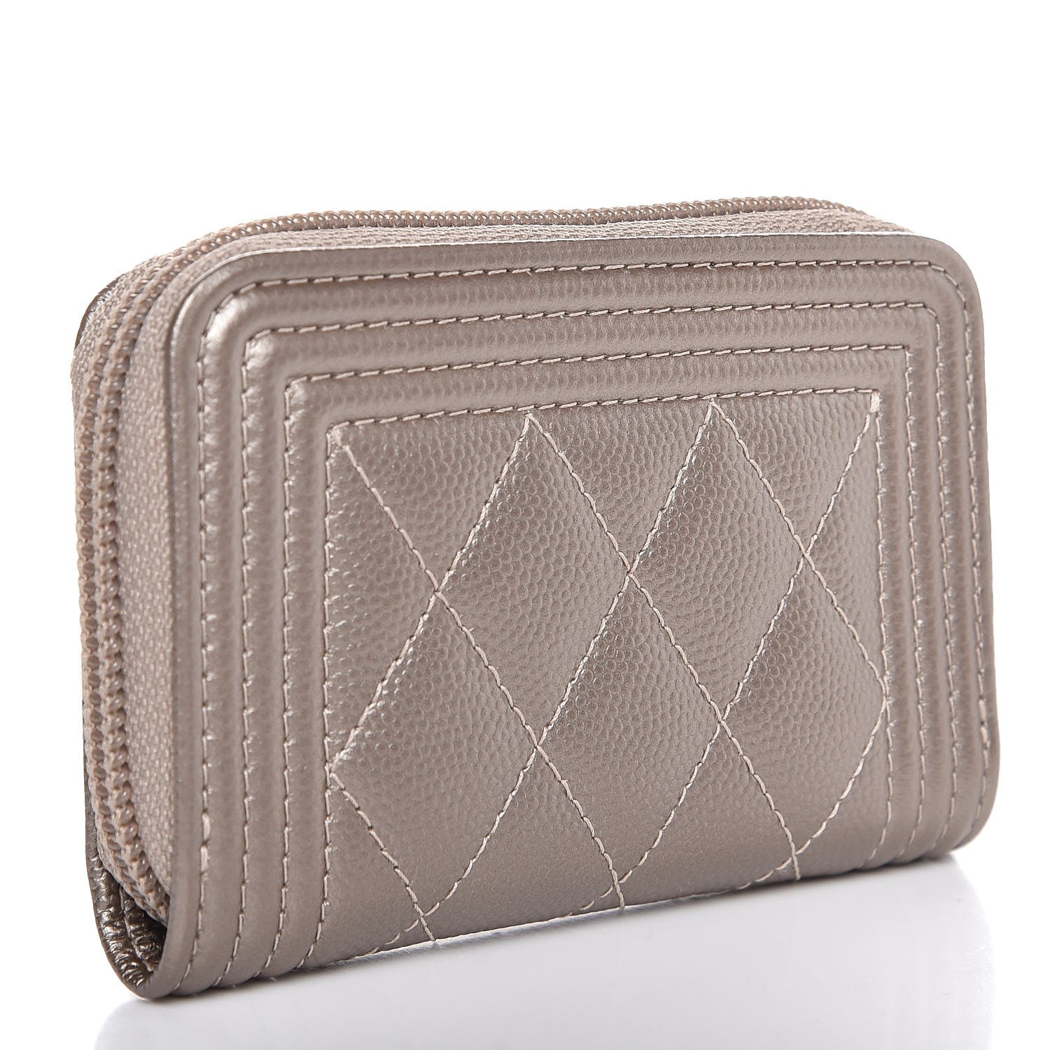 Chanel Metallic Caviar Quilted Boy Zip Around Coin Purse Wallet Copper 3 of 8