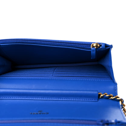 Chanel Lambskin Quilted Boy Wallet On Chain WOC Blue 5 of 15