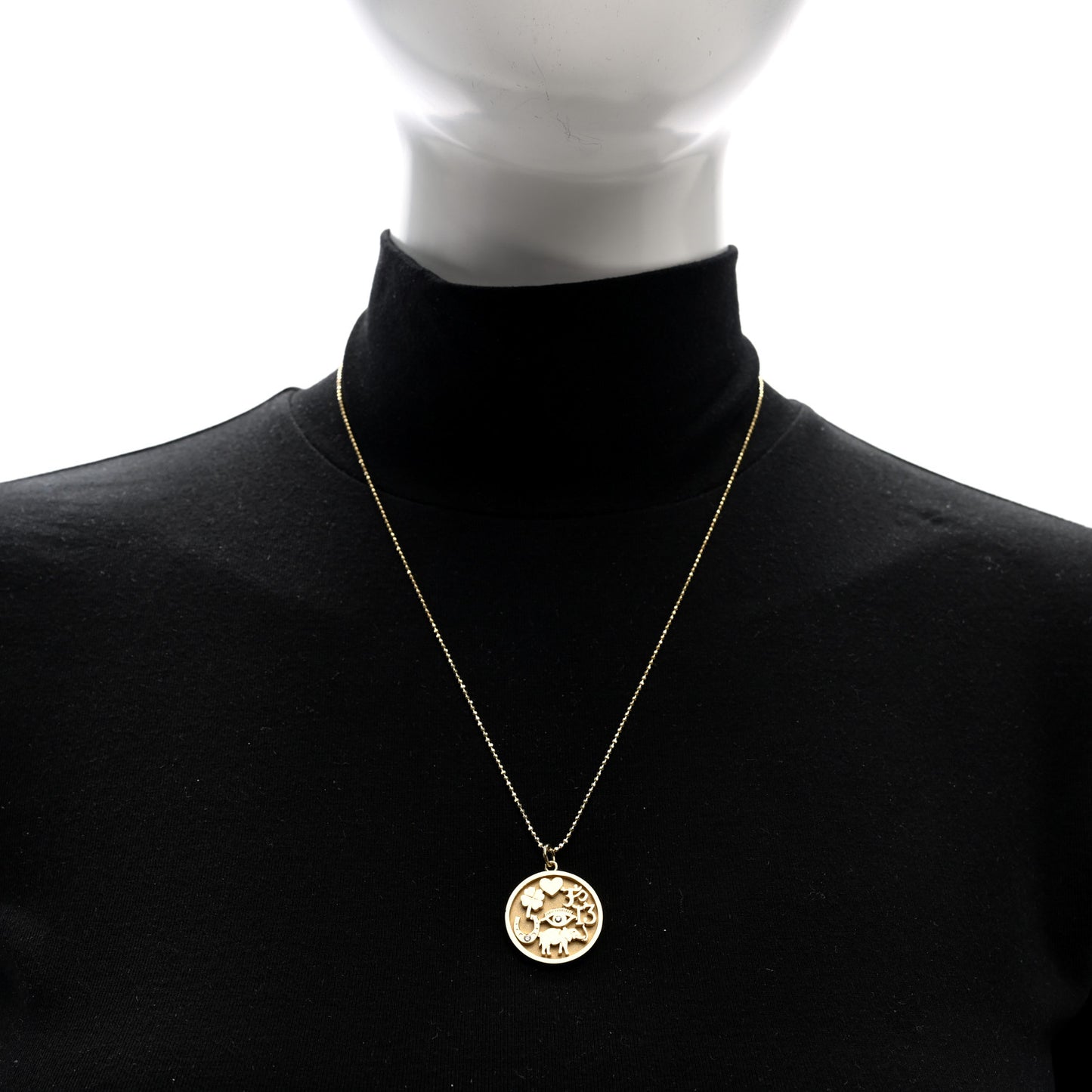 18K Yellow Gold Diamond Good Luck Pendant Necklace