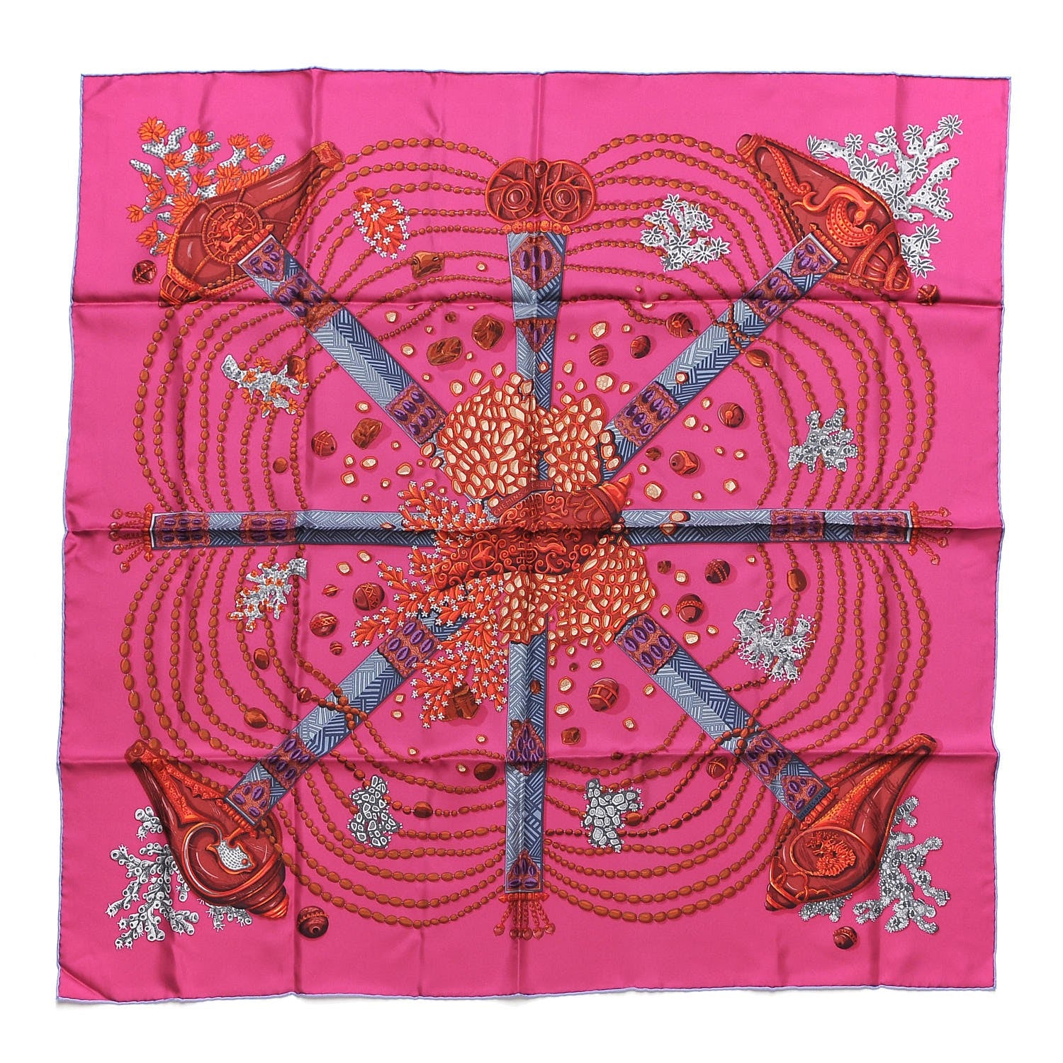 Hermes Silk Chemins De Corail Scarf 90 Fuchsia Gris Bordeaux 1 of 5
