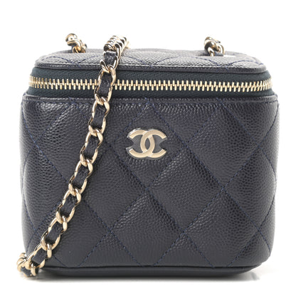 Chanel Caviar Quilted Mini Vanity Case With Chain Navy Blue 1 of 11