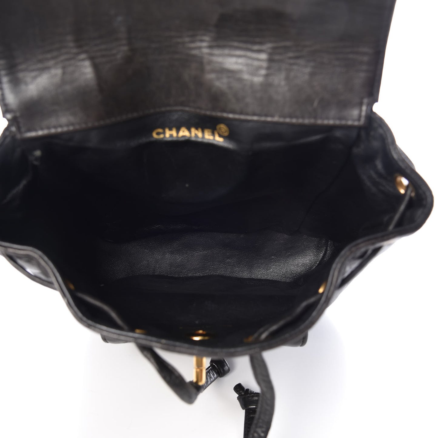 Lambskin Quilted Drawstring Backpack Black