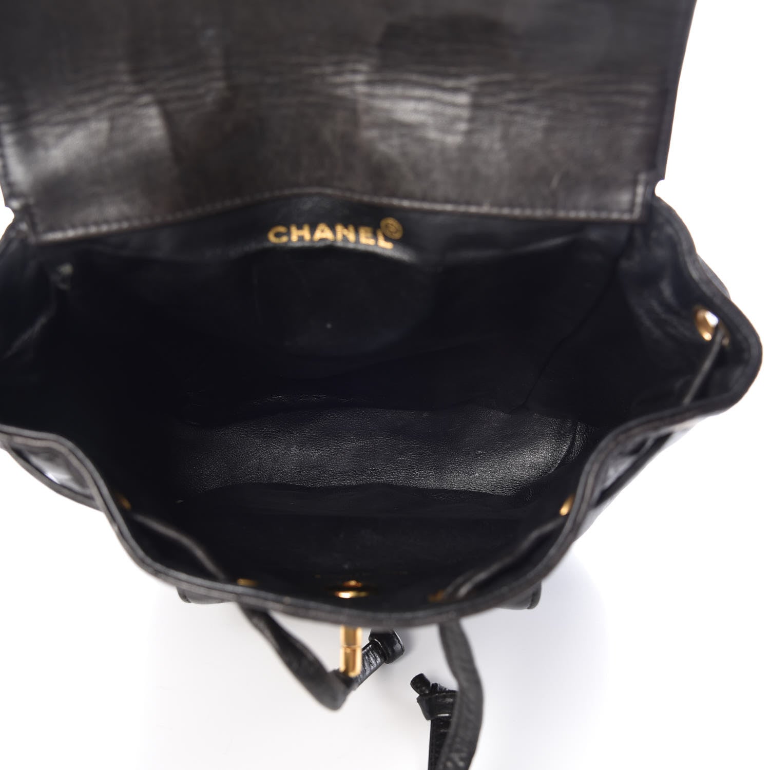 Chanel Lambskin Quilted Drawstring Backpack Black 5 of 10