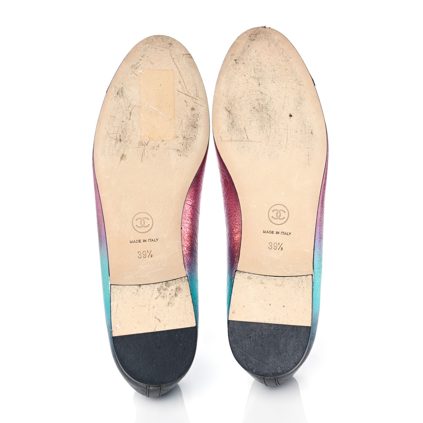 Laminated Calfskin Grosgrain Cap Toe CC Ballerina Flats 39.5 Multicolor Black