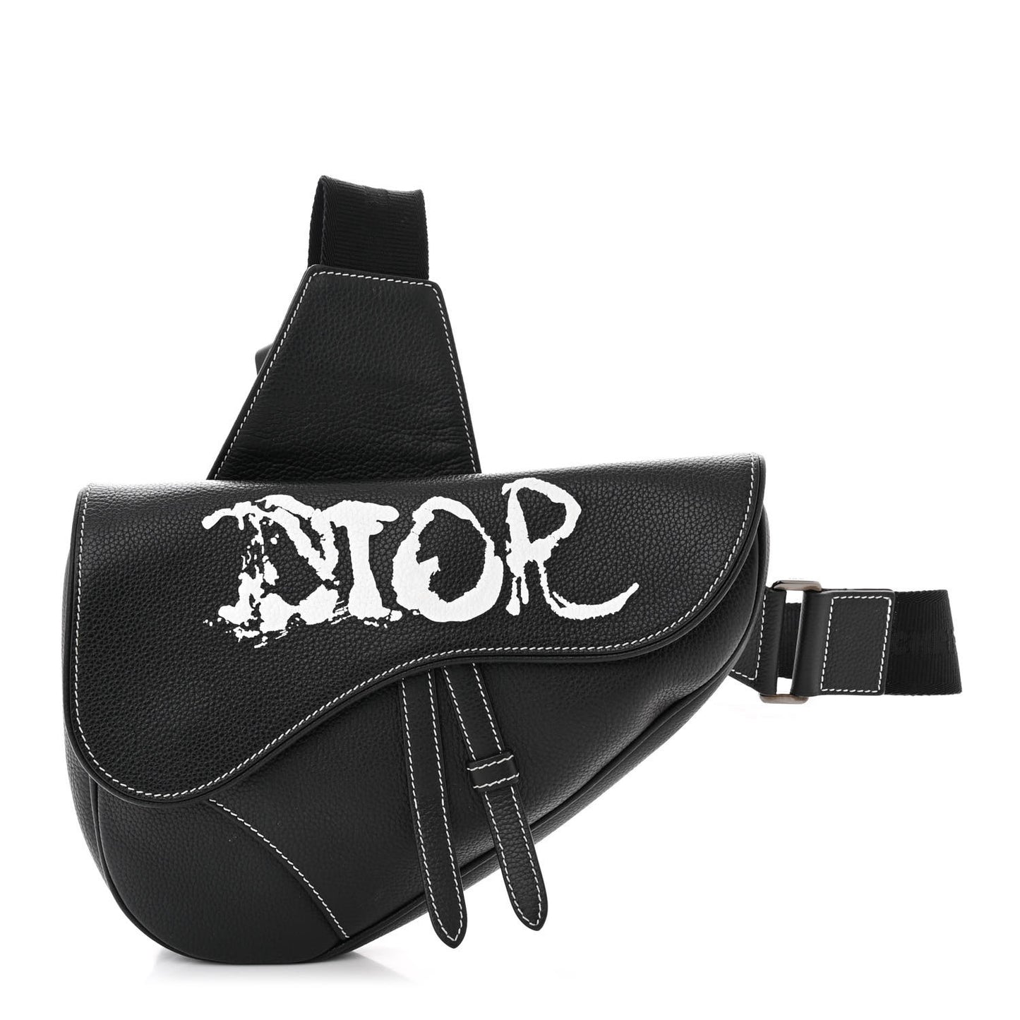 X PETER DOIG Grained Calfskin Saddle Bag Black