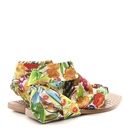 Christian Louboutin Calfskin Crocodile Embossed Crepe Satin Floral Niloofar Flat Sandals 38 Multicolor Biscotto 5 of 9