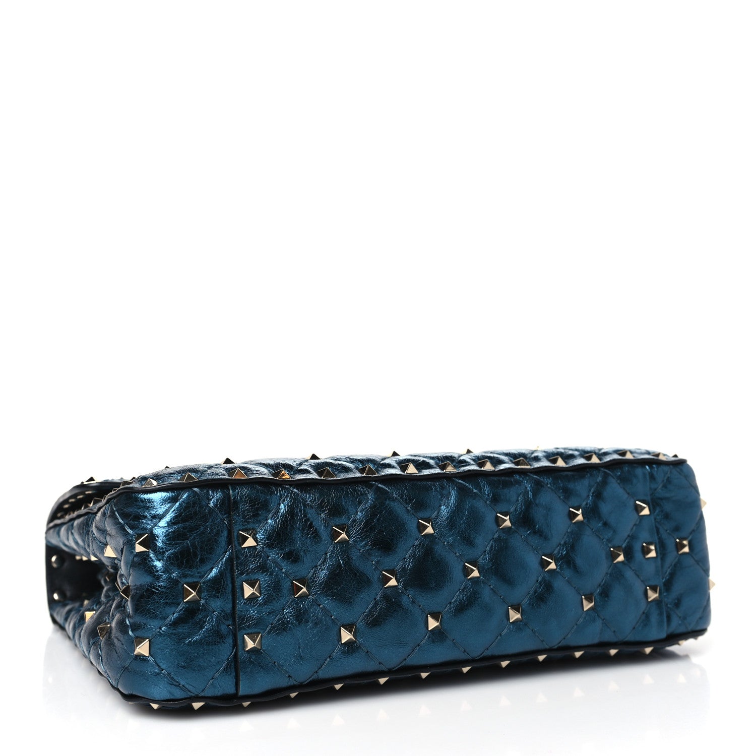 Valentino Garavani Metallic Wrinkled Lambskin Medium Rockstud Spike Shoulder Bag Peacock 4 of 11