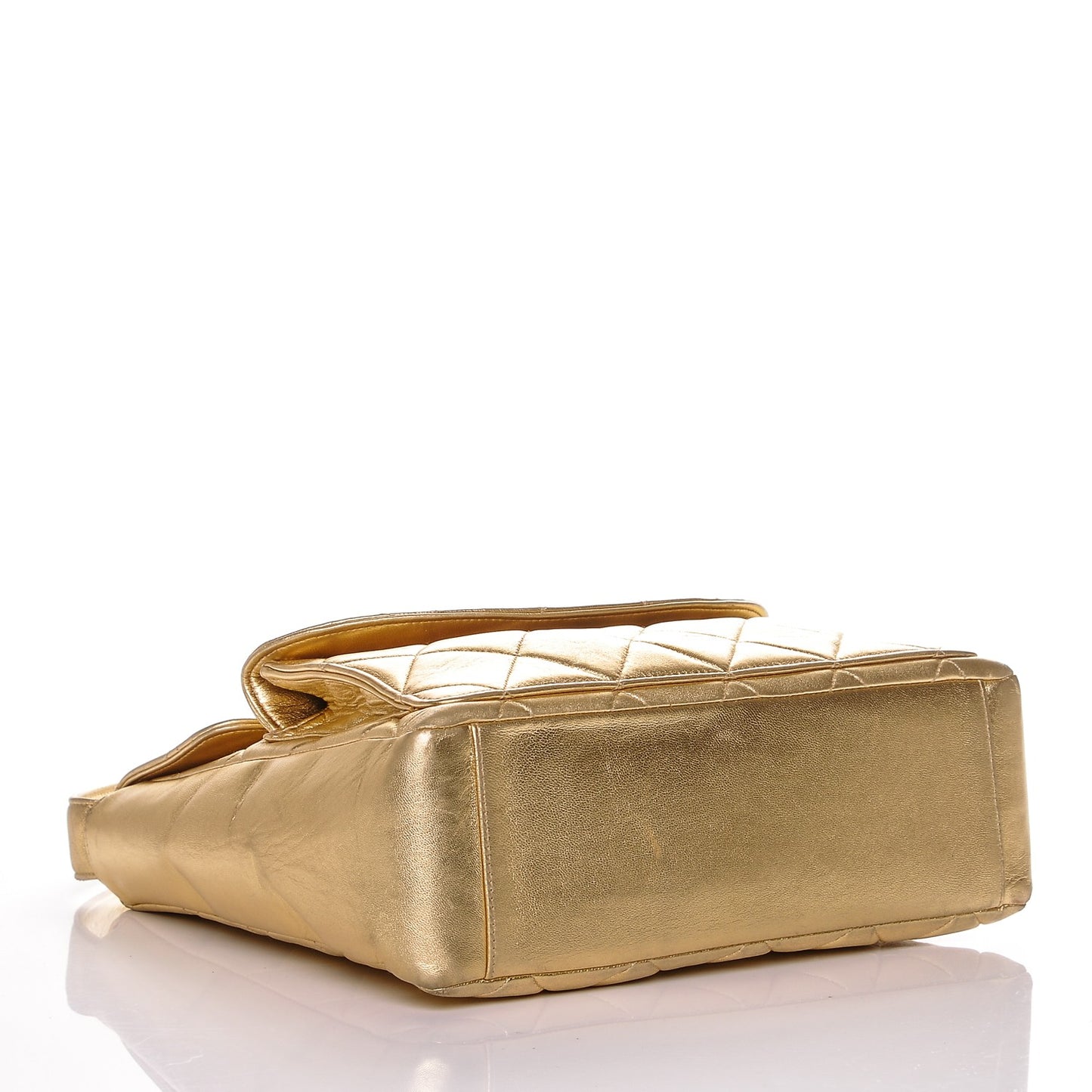 Metallic Lambskin Quilted Double Pocket Shoulder Bag Gold