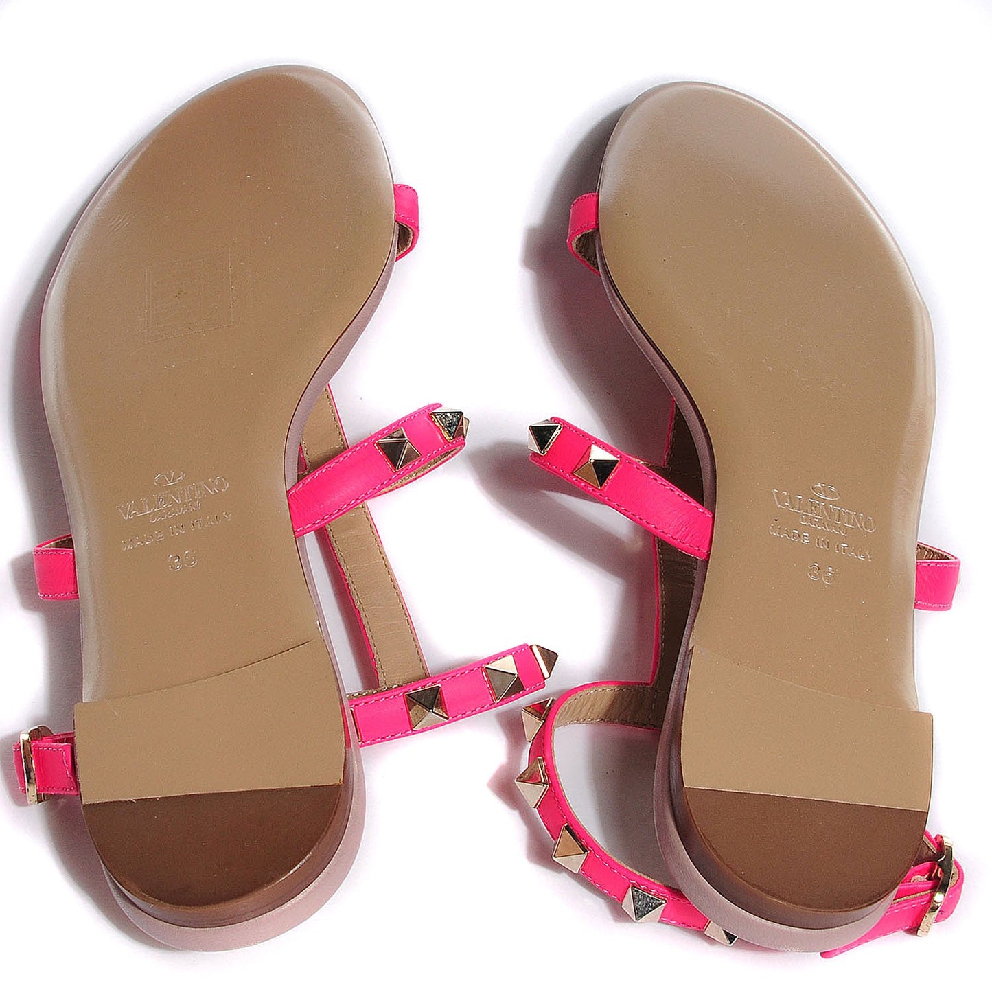Nappa Rockstud Ankle Strap Flat Sandals 36 Fuxia Fluo