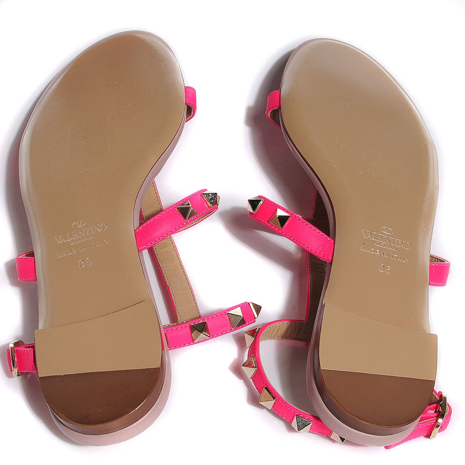 Valentino Garavani Nappa Rockstud Ankle Strap Flat Sandals 36 Fuxia Fluo 4 of 6