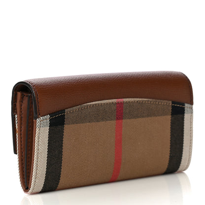 Burberry Horseshoe Calfskin House Check Porter Continental Wallet Tan 3 of 15