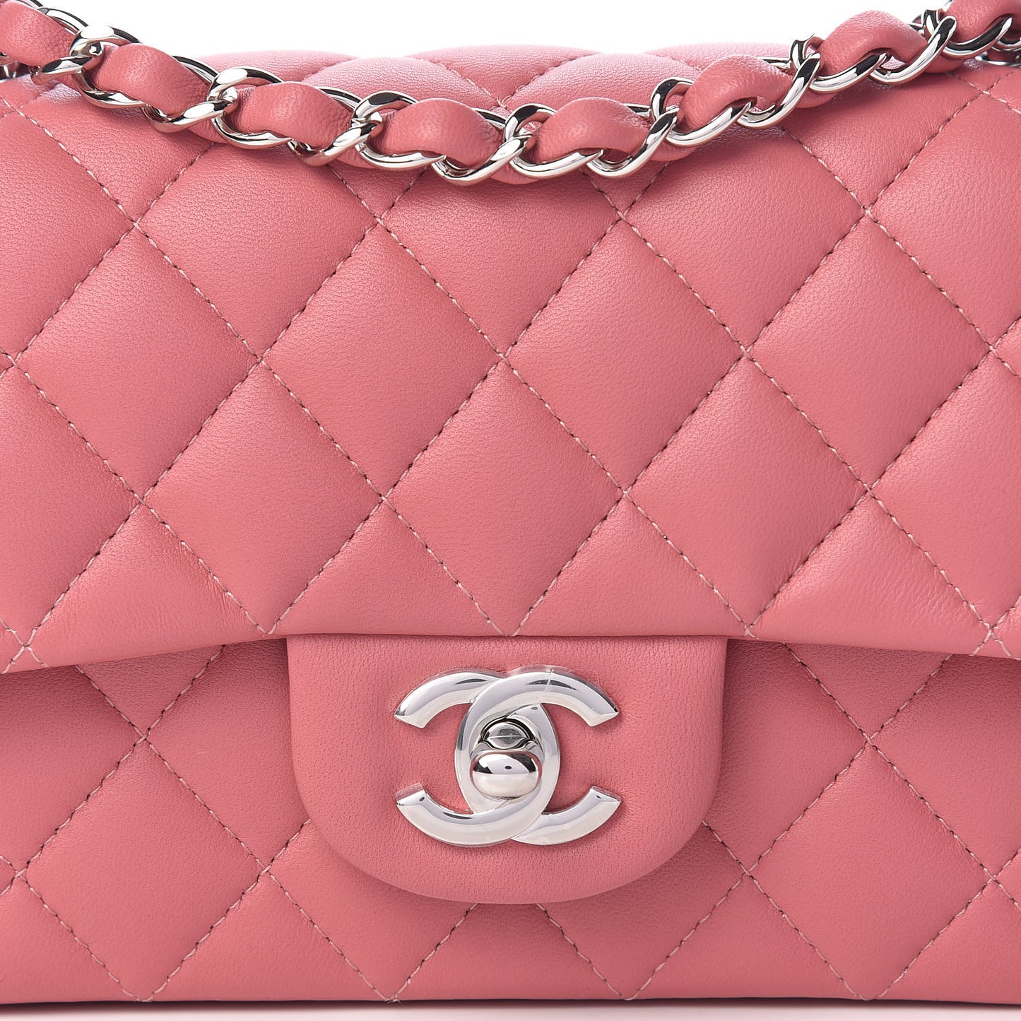 Lambskin Quilted Mini Rectangular Flap Pink