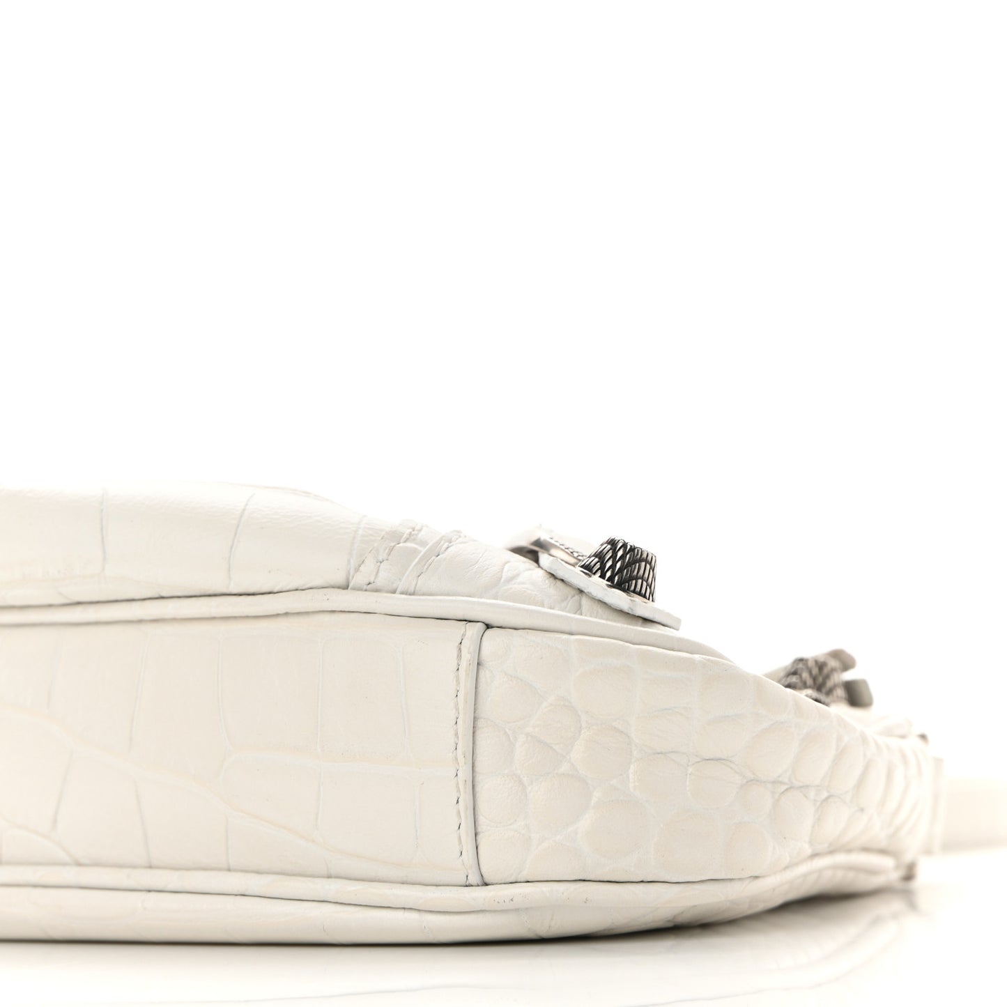 Extra Supple Calfskin Crocodile Embossed Le Cagole Mini Purse With Chain White