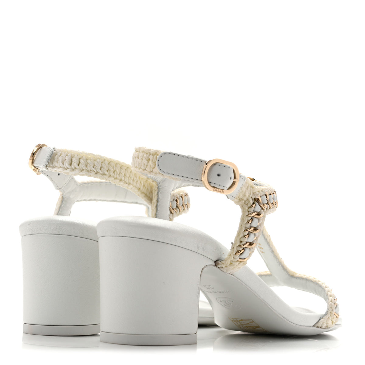 Lambskin CC Chain Braided Sandals 35 White