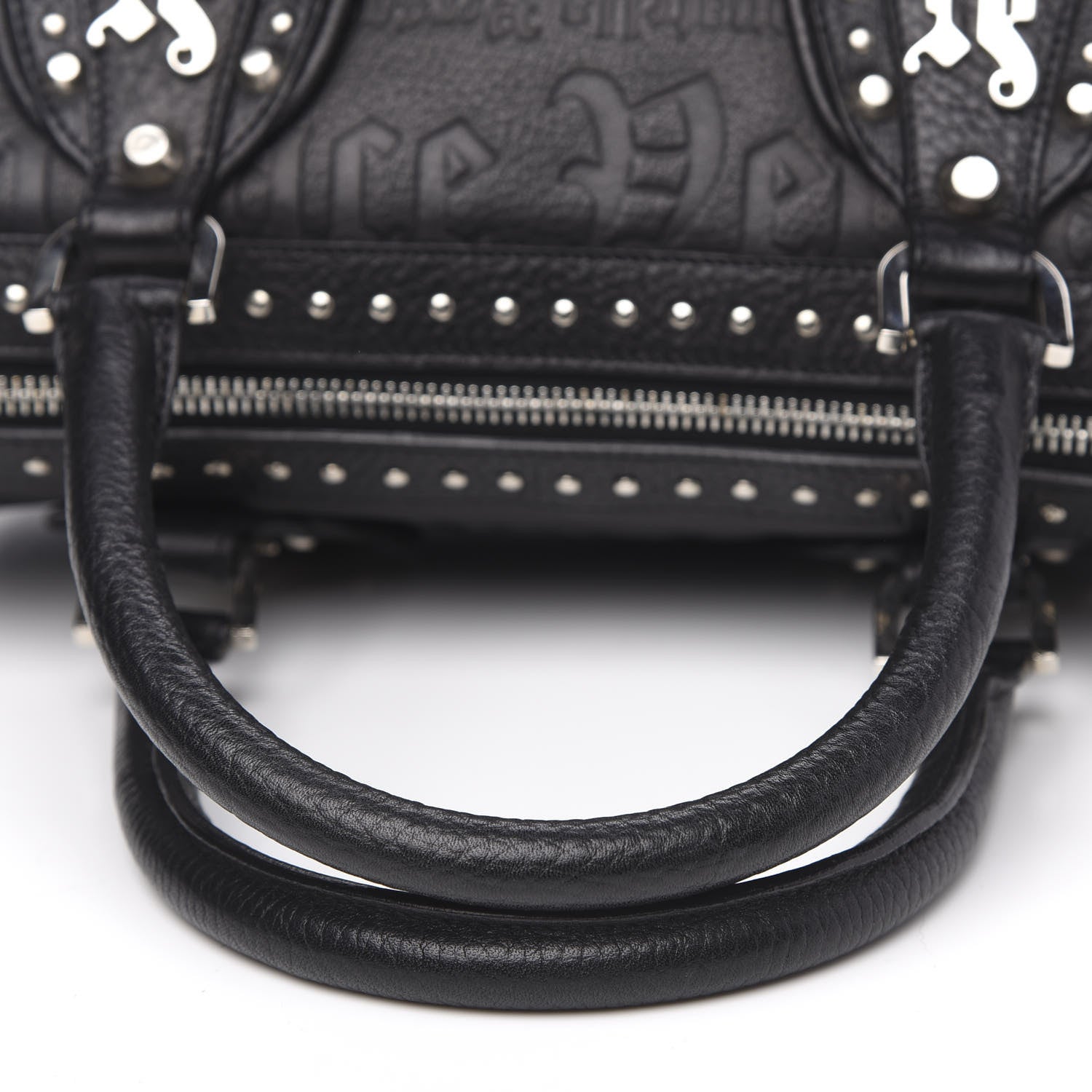 Versace Calfskin Studded Logo Embossed Satchel Black 9 of 9