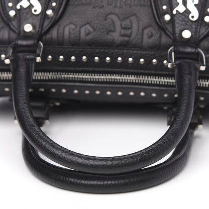 Versace Calfskin Studded Logo Embossed Satchel Black 9 of 9
