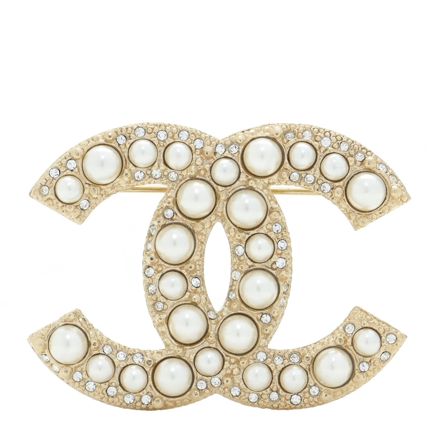 Pearl Crystal CC Brooch Gold