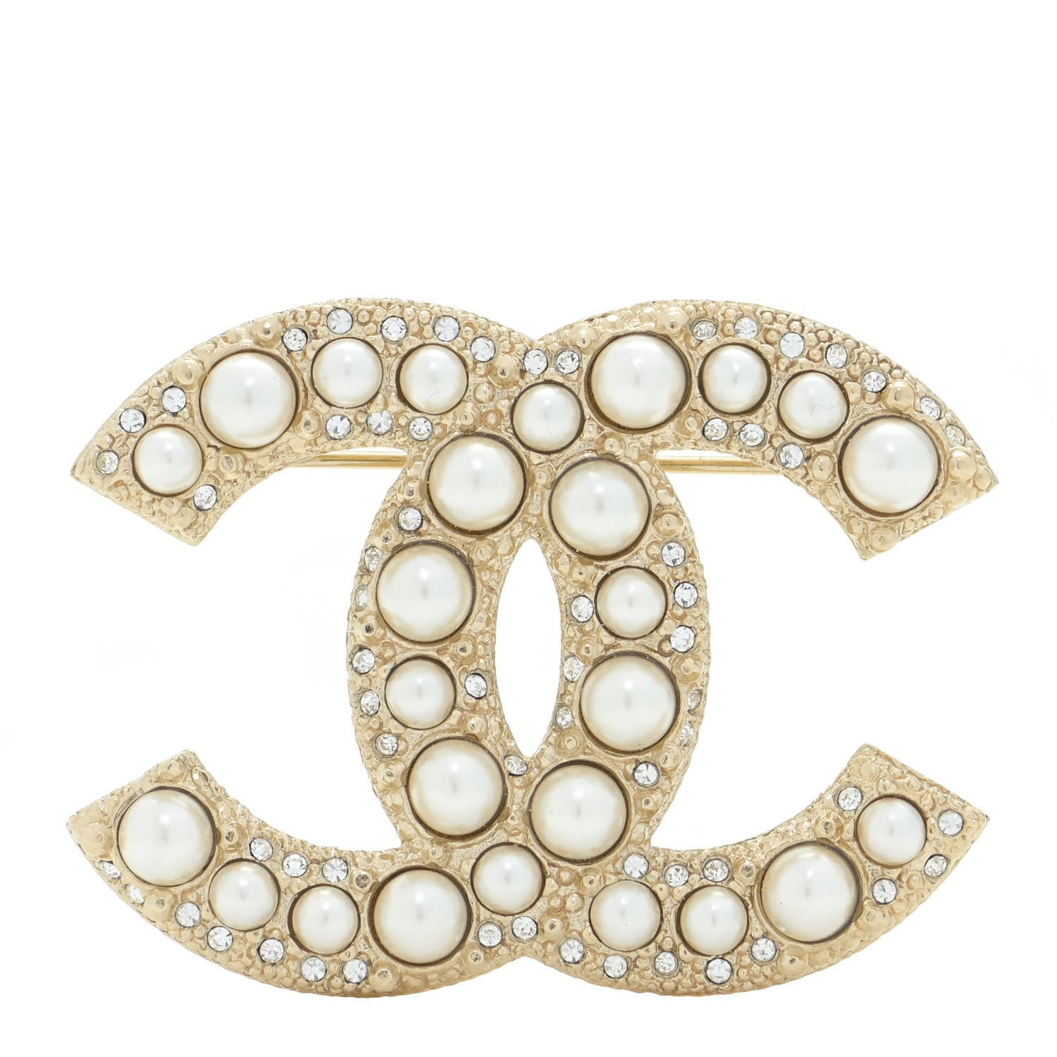 Chanel Pearl Crystal CC Brooch Gold 1 of 5