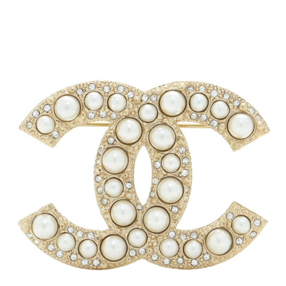 Chanel Pearl Crystal CC Brooch Gold 1 of 5