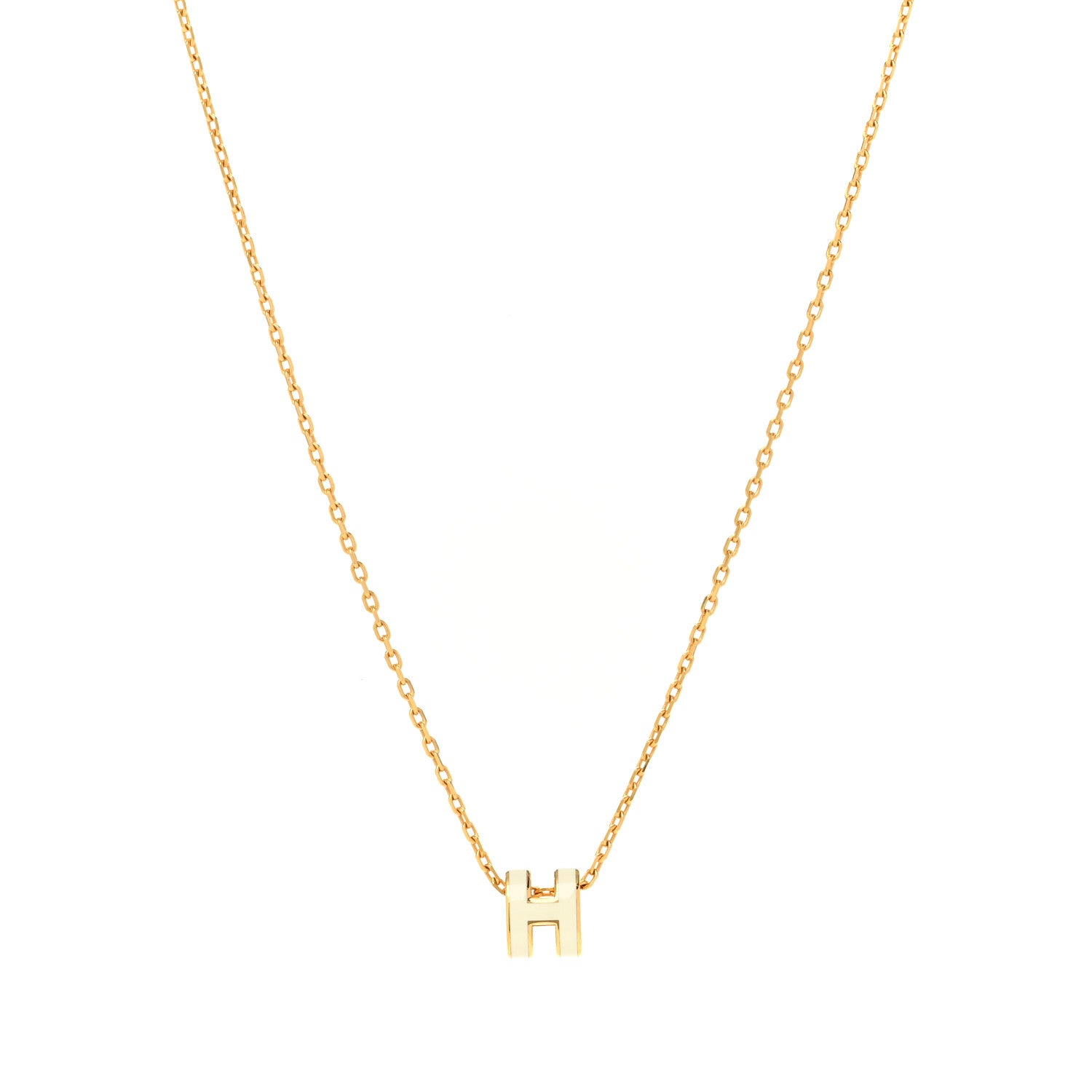 Hermes Lacquered Gold Mini Pop H Pendant Necklace White 1 of 7