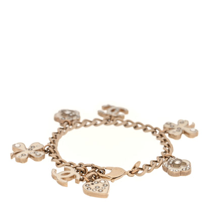 Chanel Enamel Crystal Pearl CC Lucky Charms Bracelet Gold White 3 of 5