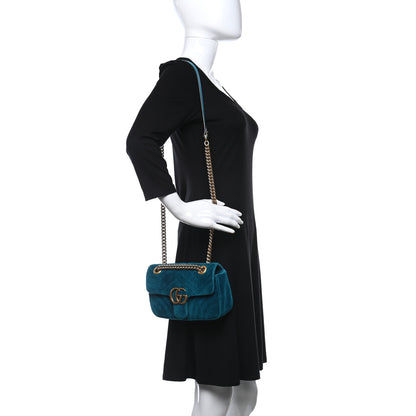Gucci Velvet Matelasse Mini GG Marmont Shoulder Bag Pavone Cyan 2 of 12