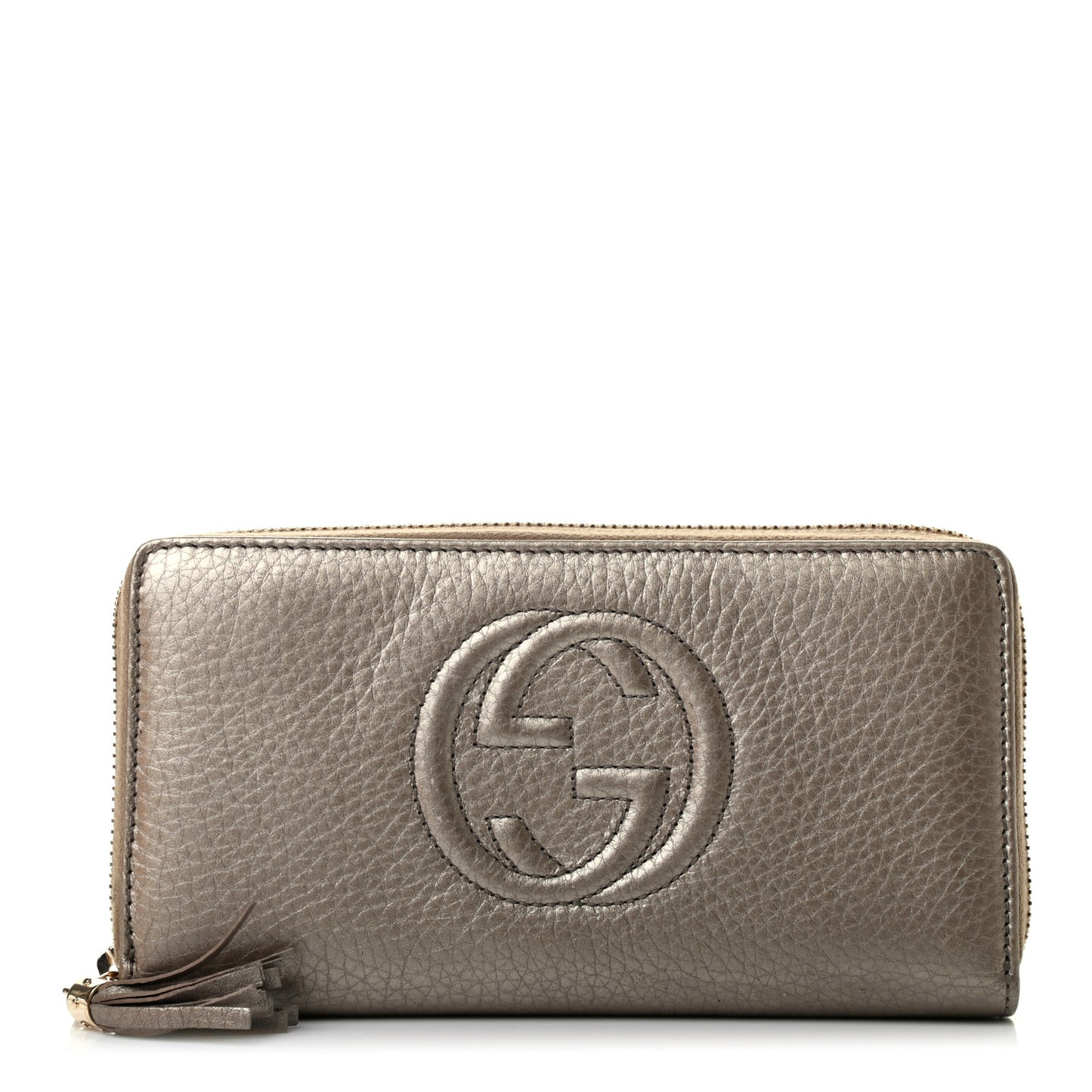 Metallic Pebbled Calfskin Soho Zip Around Wallet Golden Beige