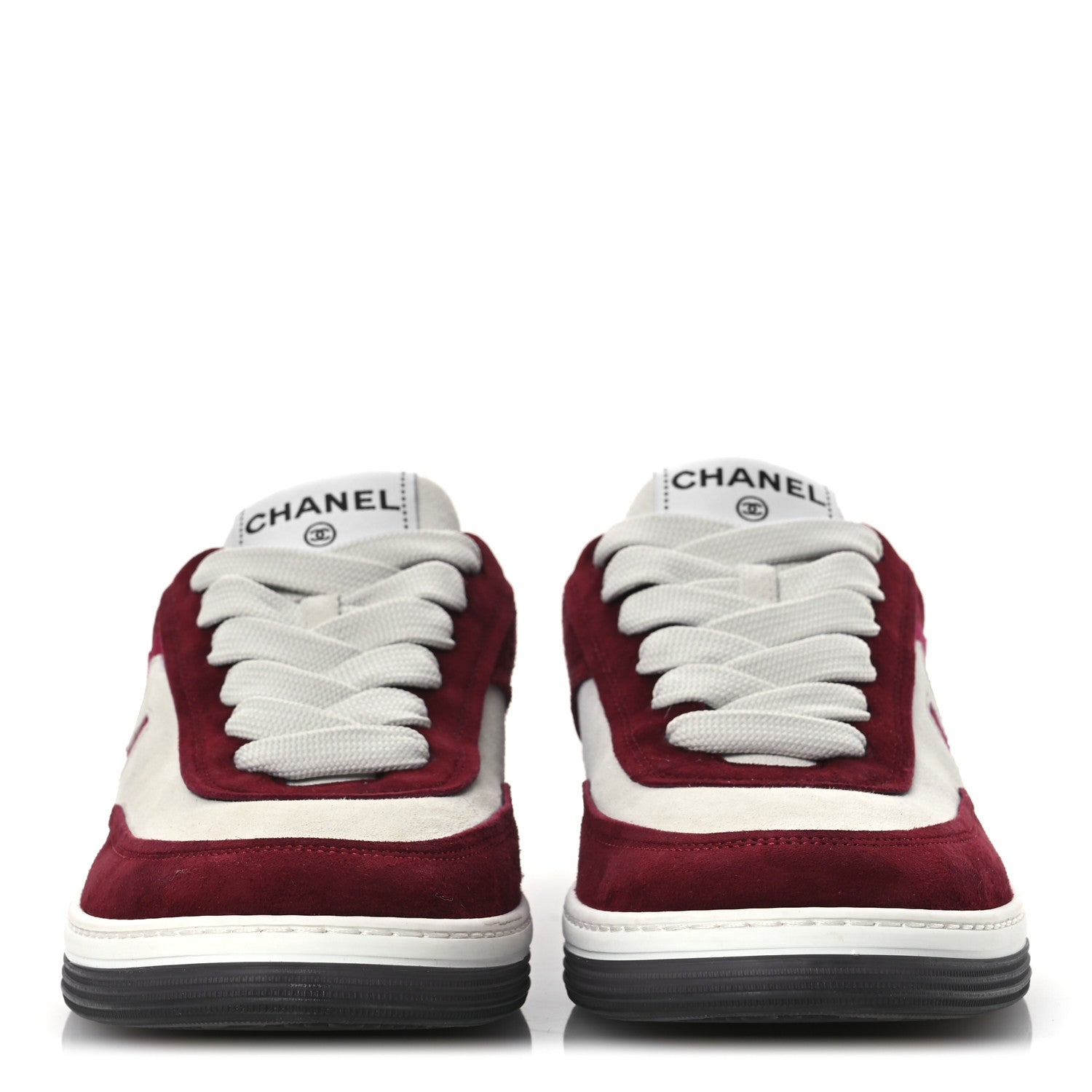 Chanel Suede Kidskin Womens CC Sneakers 38.5 Burgundy White 3 of 11