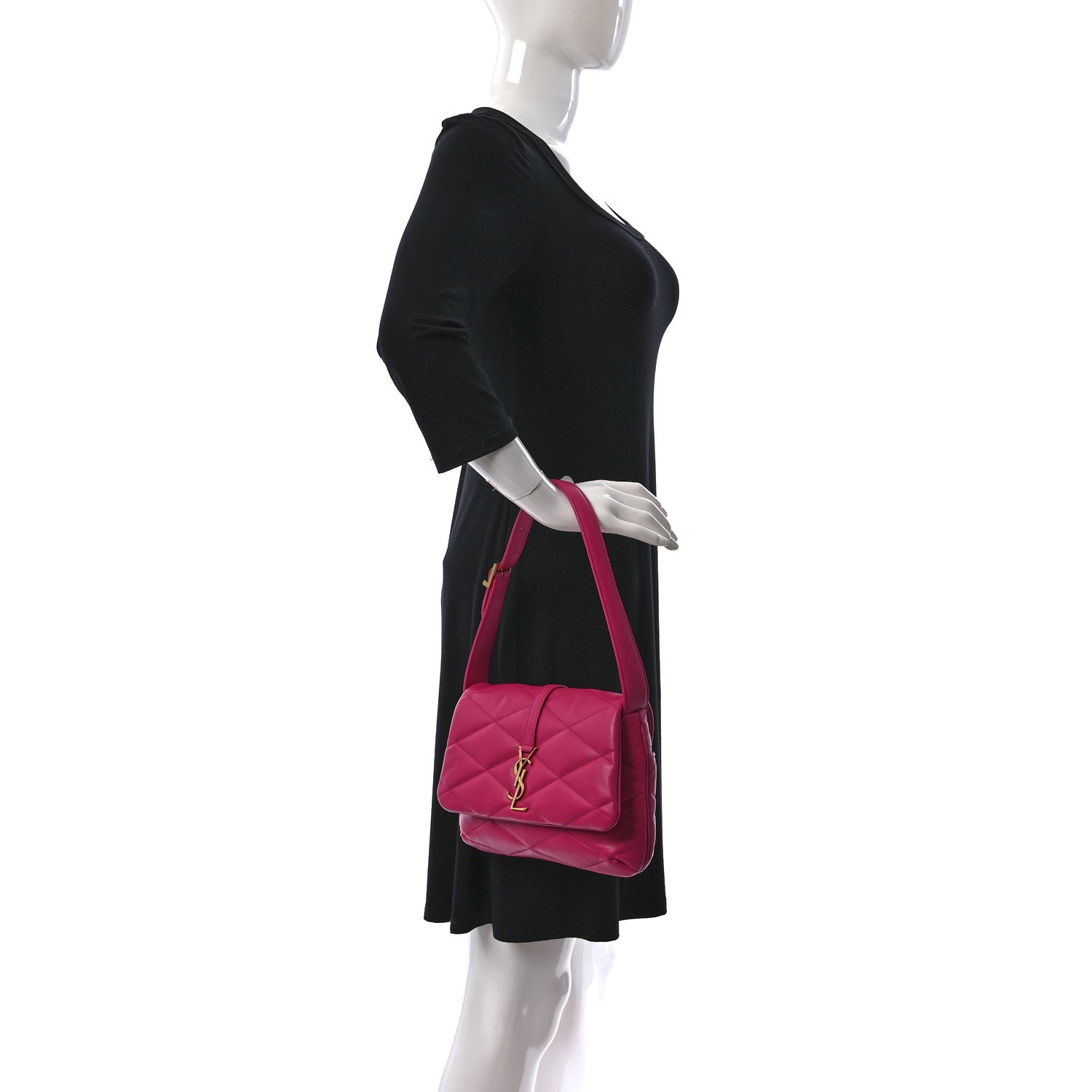 Saint Laurent Lambskin Quilted Le 57 Diamond Shoulder Bag Lipstick Fuchsia 2 of 8