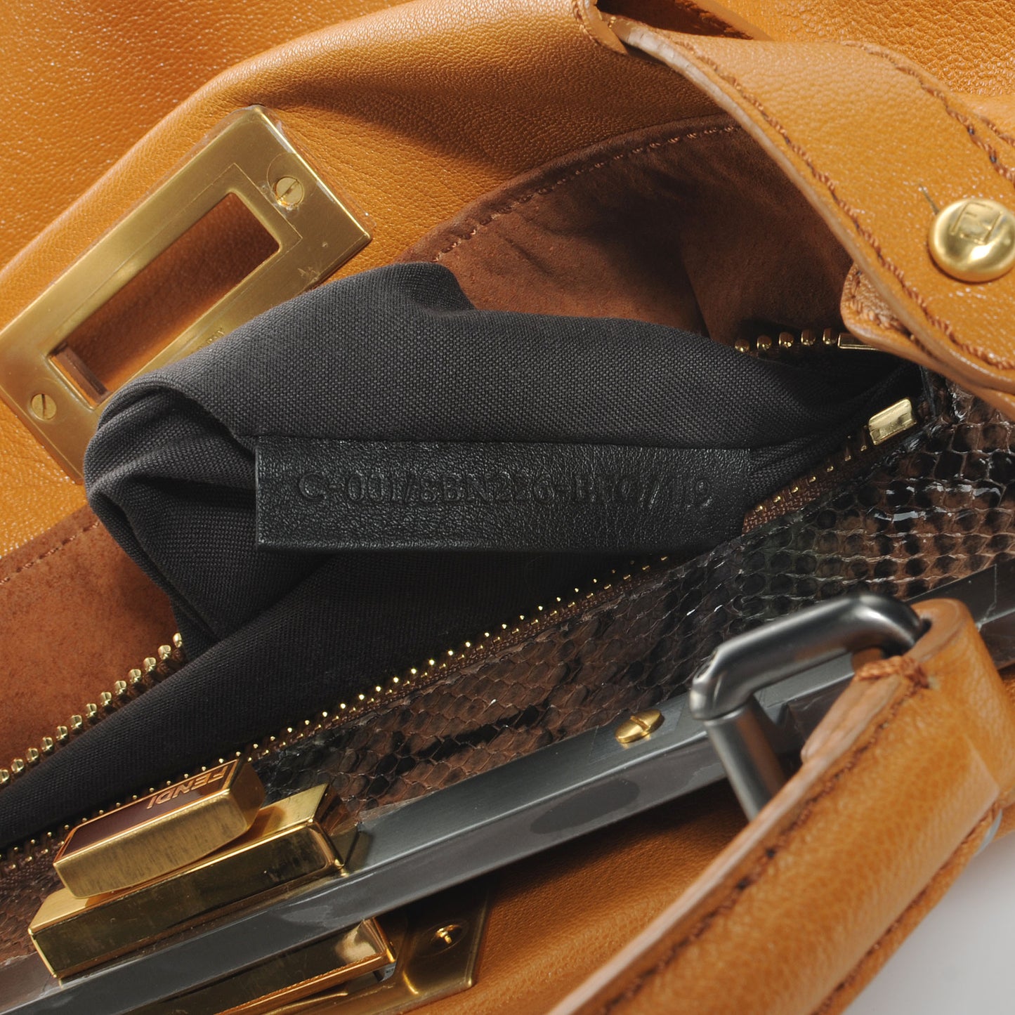 Goatskin Elaphe Large Peekaboo Iconic Satchel Ocra Bosco